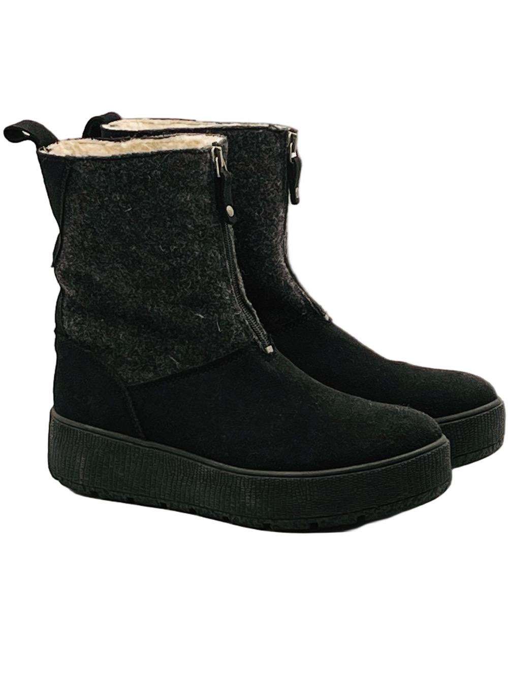 Bos. & Co. Black Faux-Suede & Wool-Trim Platform Winter Boots